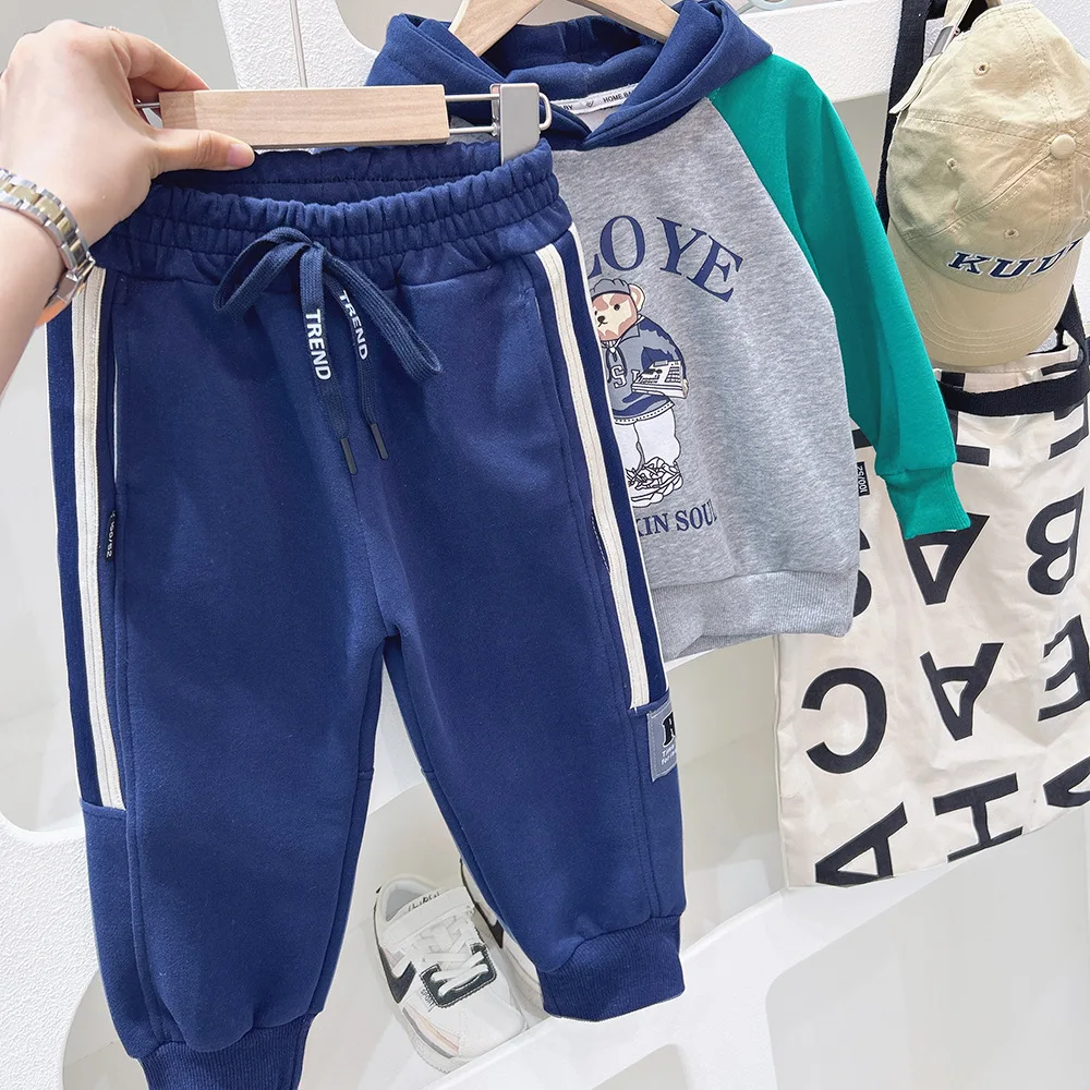 Children Boy Sticker Sweat Pants Spring Autumn New Striped Patched Drawstring Kid Boys Trousers Loose Students Boys Jogger Pants