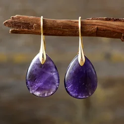 Simple Luxury Natural Stone Crystal Amethyst Pendant Earrings for Women Fashion Popular 2023 Trend Jewelry Accessories