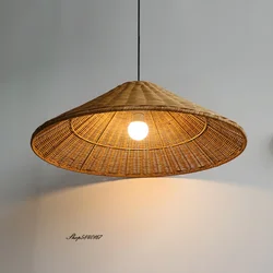 Vintage marrom bege rattan pingente luzes mão minimalista malha wicher lâmpadas para sala de jantar restaurante luminária suspensão