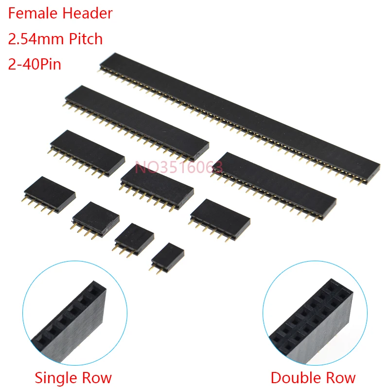 10PCS 2/3/4/5/6/7/8/10/12/16/20/40 Pin Single Row Straight Pin Female Header 2.54MM Pitch Connector Socket 2P/3P/4P/16P/20P/40P