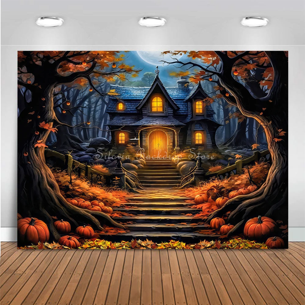 ฮาโลวีน Haunted Cottage ภาพพื้นหลัง Fairy Forest เค้ก Smash ฉากหลังเด็กถ่ายภาพ Photo Studio Props