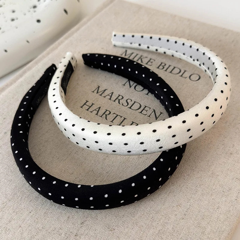 Retro Satin Polka Dot Sponge Headband for Woman Fashion Temperament Hair Hoop Wash Face Hair Band Female Party Hair Accessories