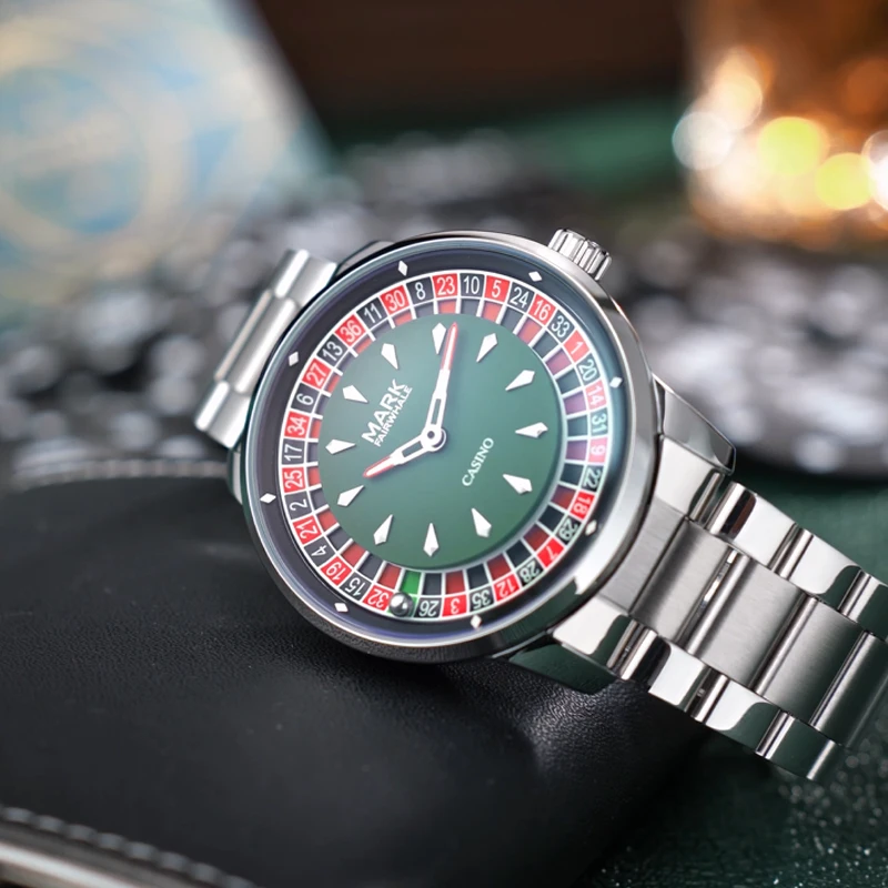 Image of MARK FAIRWHALE 5031 Herren Quarzuhr mit Lustigem Design, Eingelassenes Rad-Design, Arabische Ziffern, Rotierendes Zifferblatt, Roulette-Uhr
