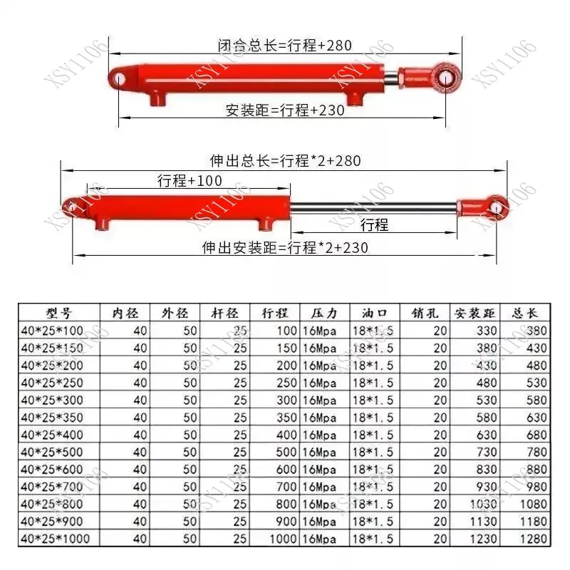 40*25-100mm 2 Ton Bidirectional Steering Cylinder Double Acting Small Hydraulic Cylinde