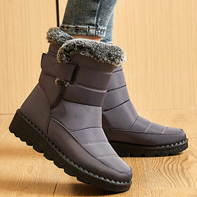 Botas de nieve de felpa para Mujer, zapatos planos con plataforma, informales, talla grande, Invierno