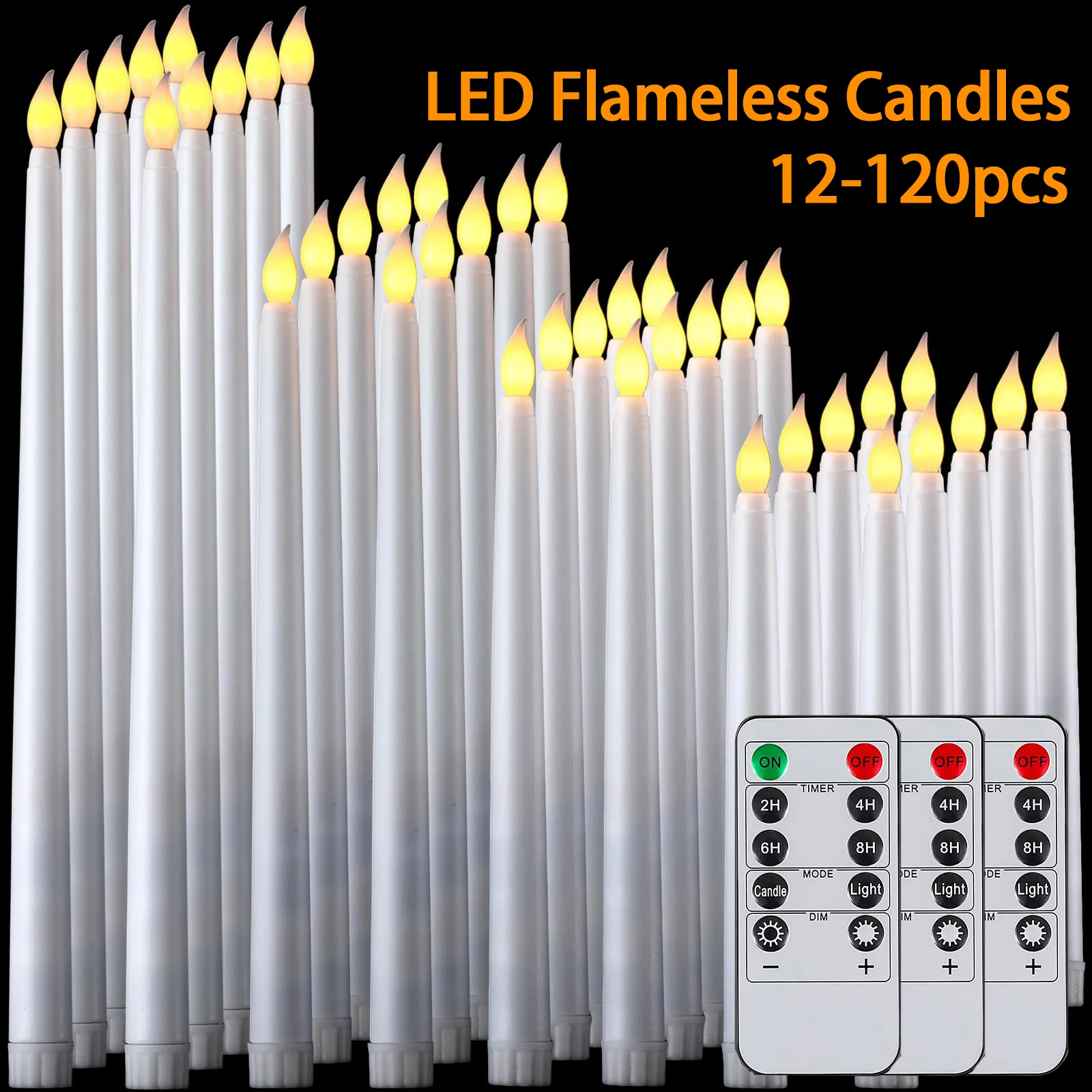 

12-120Pcs LED Taper Candles Wedding Flameless Candles Battery Powered Candles with Timer Christmas/Valentine's Day/New Year