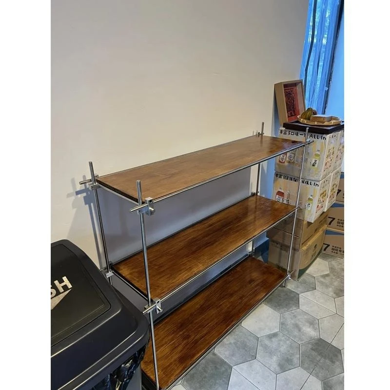 Stainless steel optical axis household multi-layer storage rack floor bookshelf multi-functional