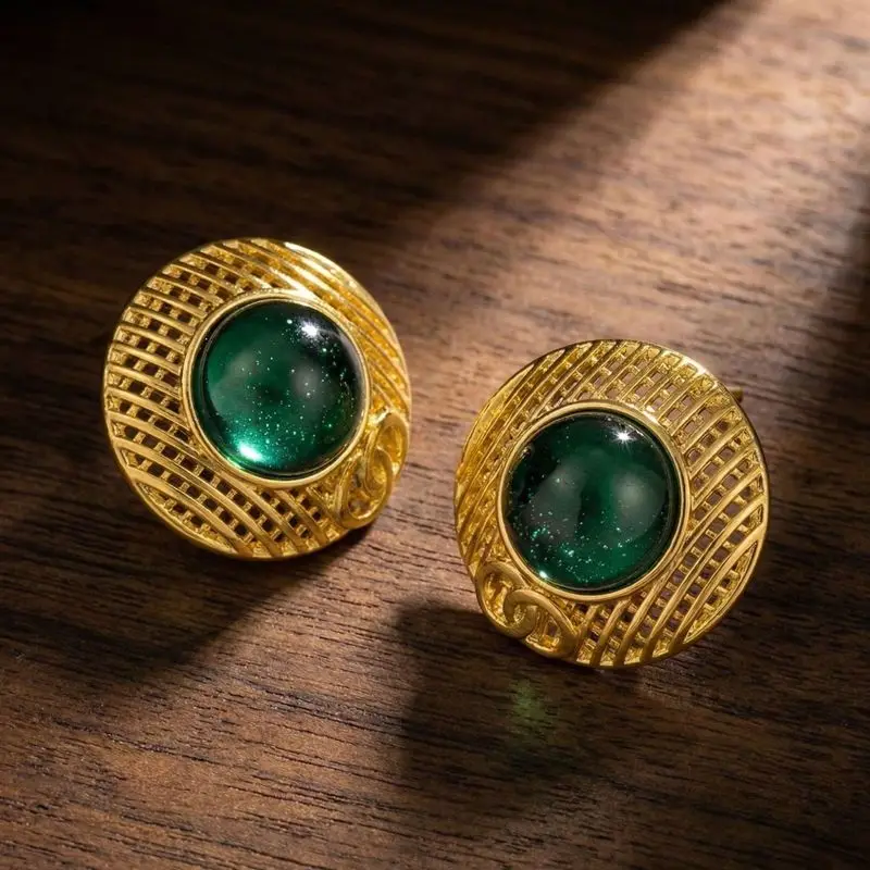 CarlidanaEuropean and American retro-style earrings, grid-shaped round elegant earrings, light luxury foreign trade accessories,