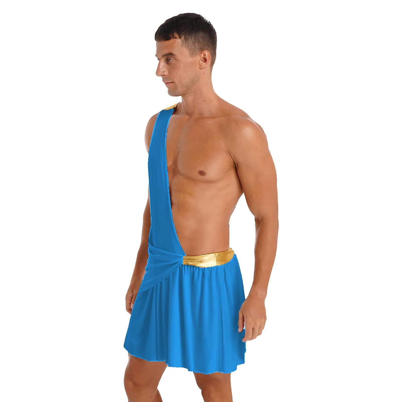 Men\'s Ancient Greek God Sexy Costume Toga Roman Soldier Poseidon Roleplay Mini Skirt Cosplay Set for Carnival Party Dress Up