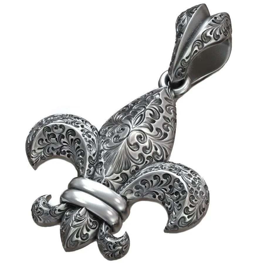 

15g Big 3D Royal Lily Fleur De Lis Silver Gold Pendant 925 SOLID STERLING Silver High Trendy