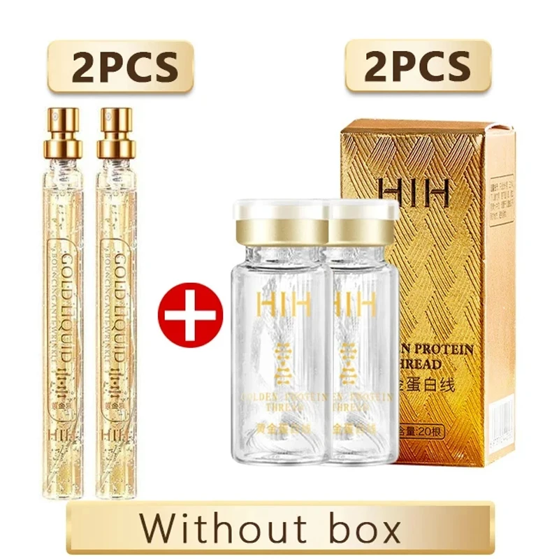 Korean 24K Gold Face Serum Protein Thread Lifting Set Firming Silk Fibroin Line Essence Anti-aging Moisturizing Firming Skin