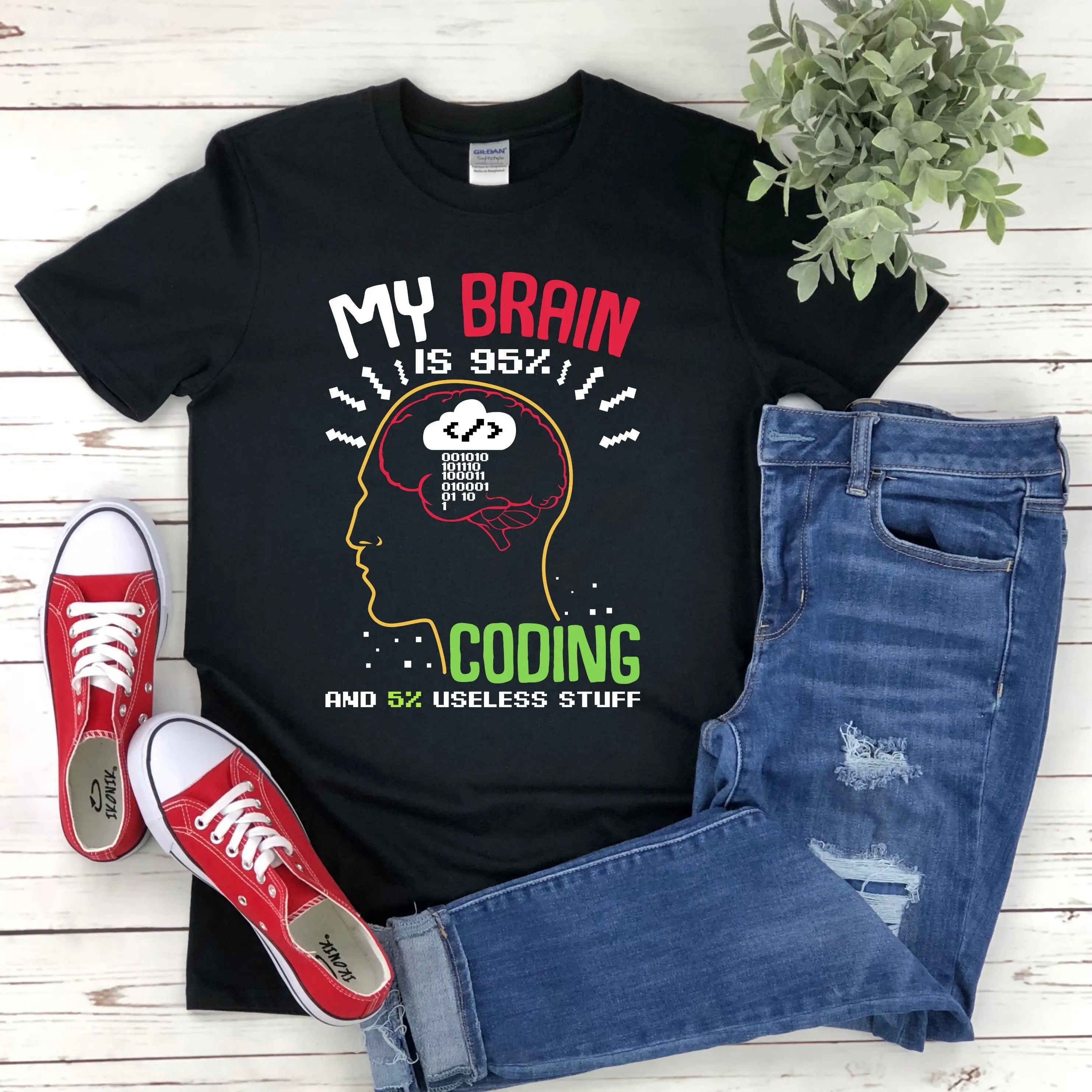 My Brain 95 Coding Five Percent Useless Stuff T Shirt Full Stack Developer Software Engineer Funny Computer Programmer