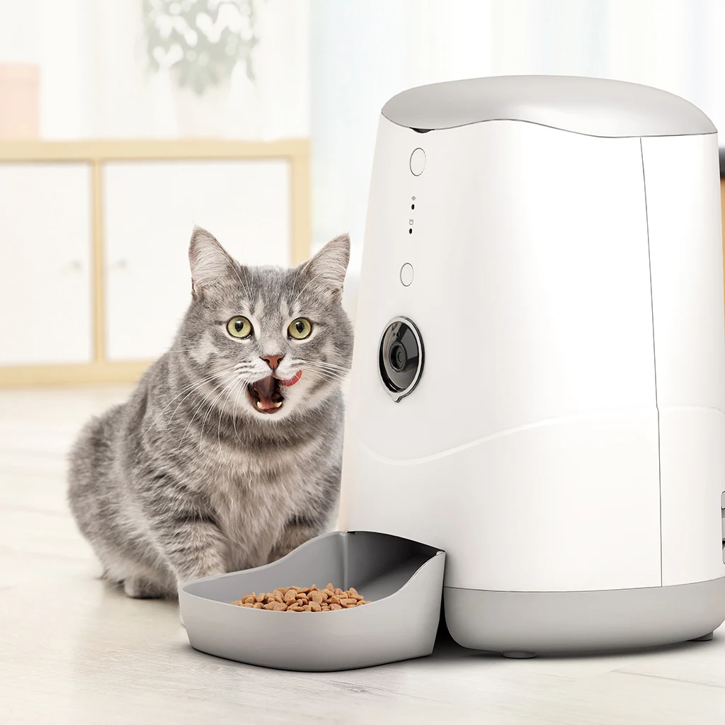 

Auto-Feeder Cats Modern Eco-Friendly Programmable Pet Food Dispenser 2-Way Audio Motion Alert White Plastic WiFi
