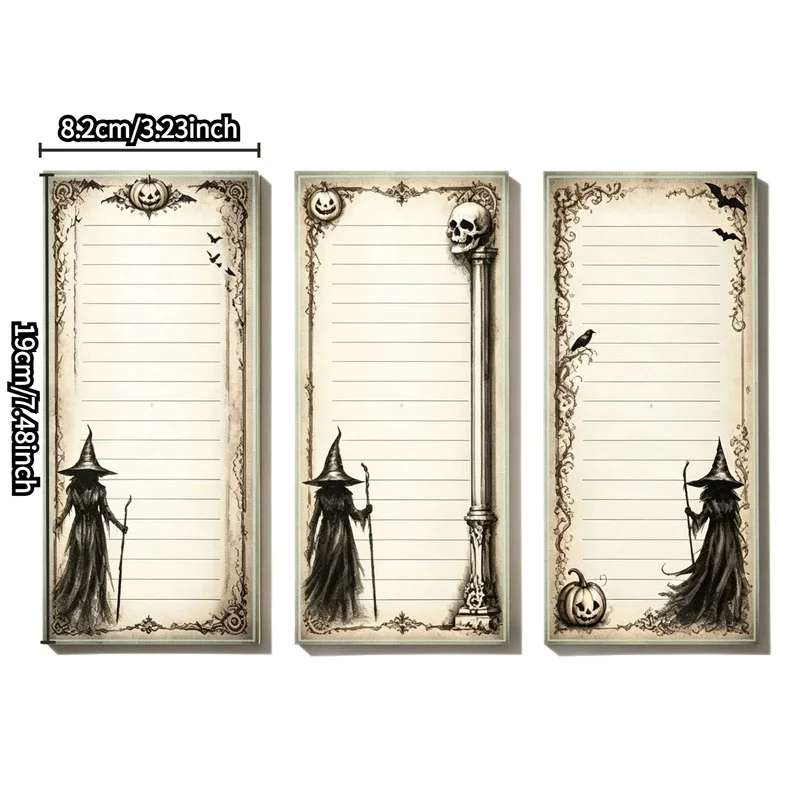 3pcs Halloween Vintage Witch Magnetic Notepad,Refrigerator Message Board Notebook, Memo Planner For Home Office School Gift