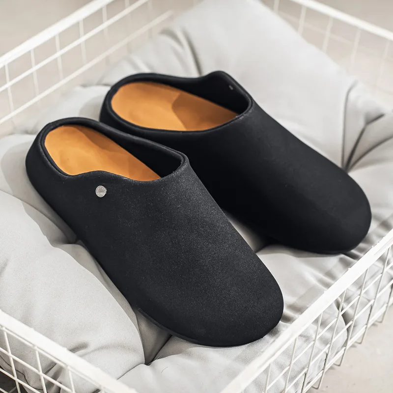 

Spring Men Shoes Leather Slippers Simple Birken Style Casual Slides Winter Home Plush Slippers