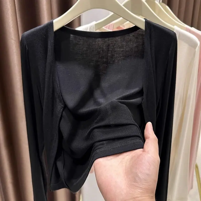 プラスサイズの女性のモーダルショート丈日焼け防止服超弾性ショルダーラップ薄いカバーアップトップ春夏