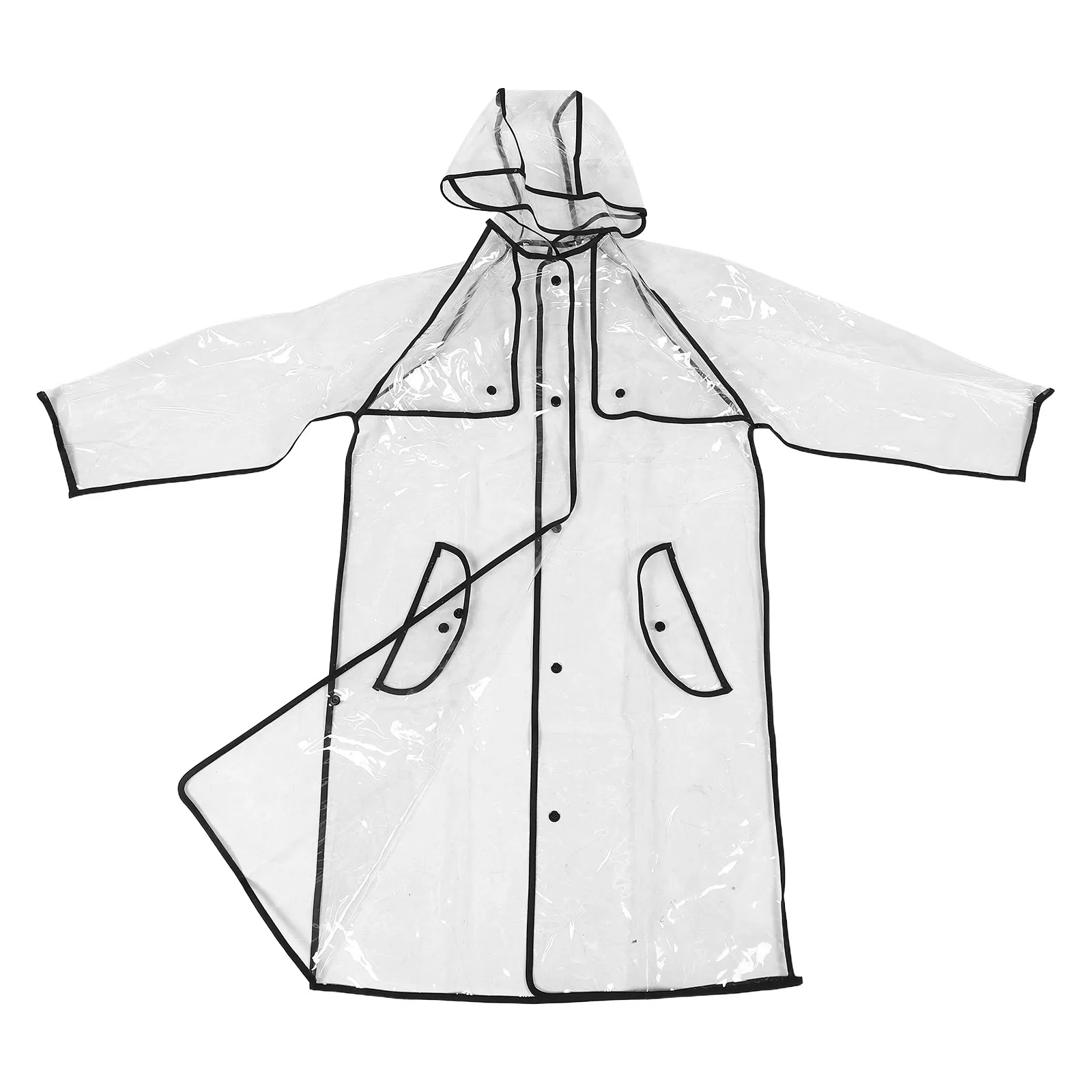 

Детский прозрачный дождевик с капюшоном, водонепроницаемая куртка от дождя с черной окантовкой, на пуговицах, портативное детское пончо для роста 140 см