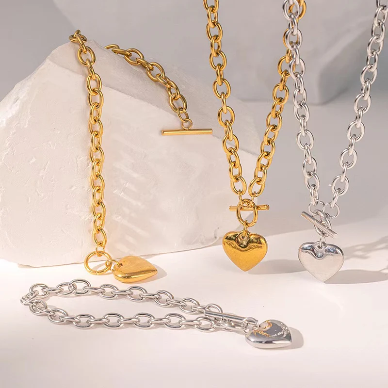 EILIECK 316L Edelstahl Herz-Liebesanhänger Halskette für Damen, trendige Gold- und Silberfarbe, wasserdichte Halskette, Schmuckgeschenk – Detail 23