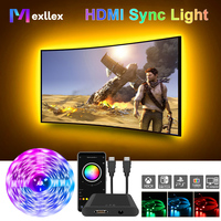 Mexllex 5M Ambient RGB USB LED TV PC Strip Backlight for 20-120 Inch HD TV, Screen Color Sync, Computer, Game HDMI Xbox Devices