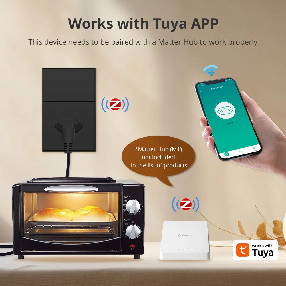 Zigbee 20A Brazil Socket Smart Outlet Works with Tuya Zigbee Hub Support Google Home Smartthings Homekit Control via M6 Hub
