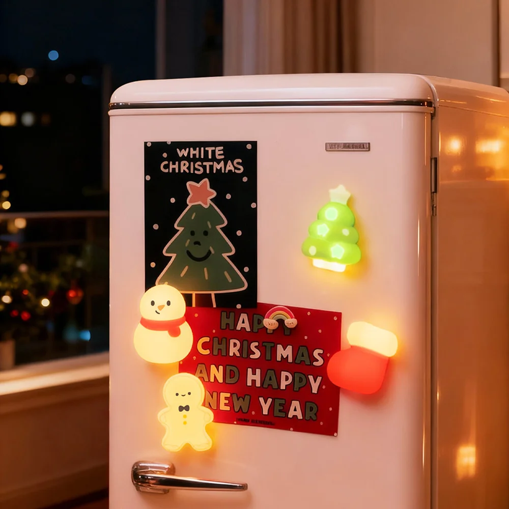 Christmas Gift 4pcs Magnetic Night Light Fridge Magnet Home Room Decoration Fridge Sticker Nightlight Xmas Gifts Box for Friends