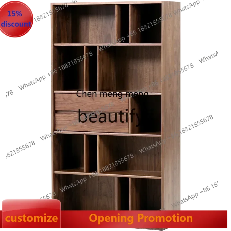 S7486teae North American black walnut bookcase, solid wood bookcase, Nordic, display cabinet floor-to-ceiling, storage locker