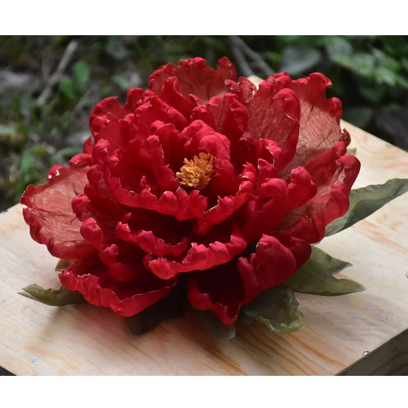 Hair Accessories Women's Silk Hot Printed Pattern Red Flower Lady Picture Series Tang Style Oversized Plant Flower Peony21cm 1Pc