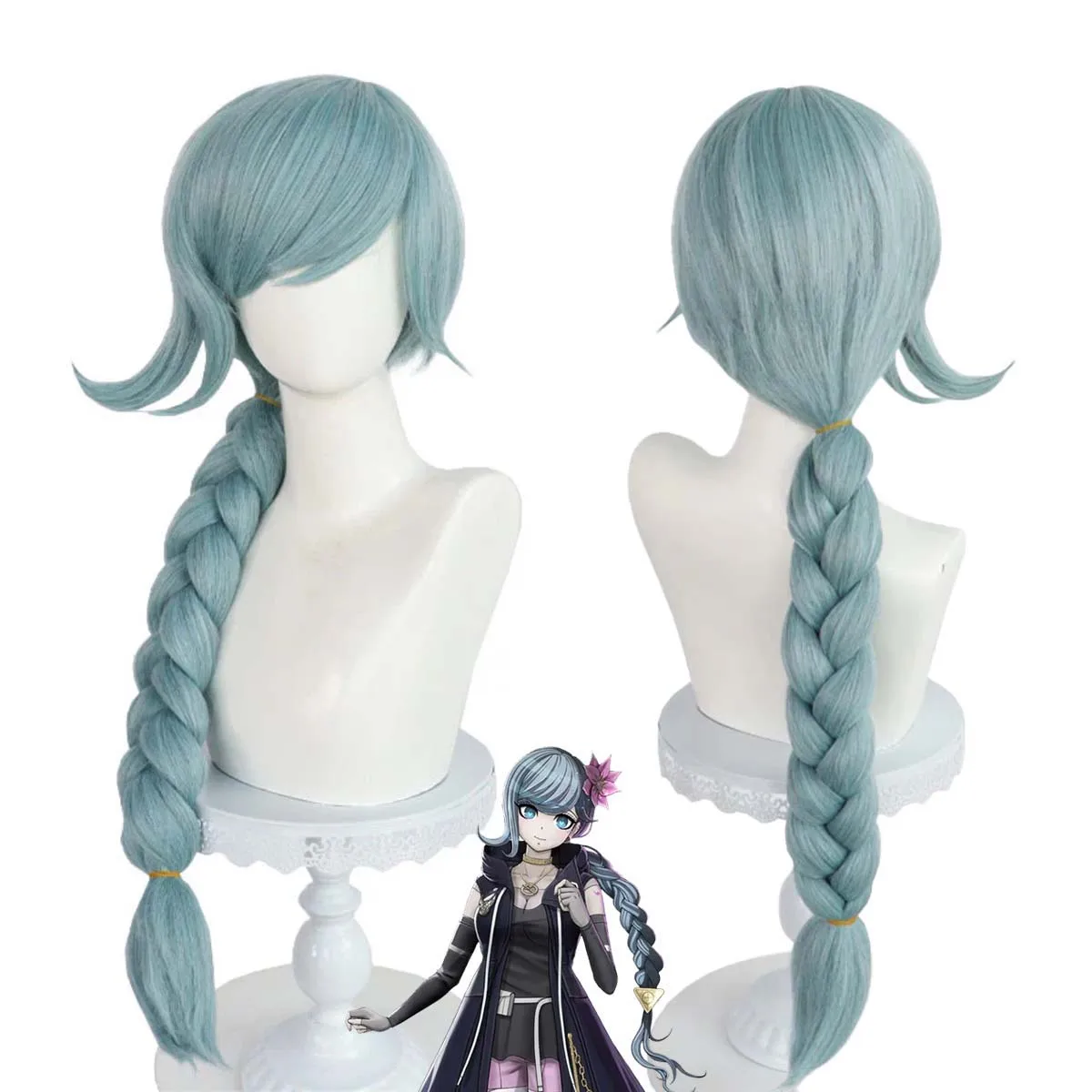 Women Game Master Detective Archives: Rain Code Cosplay Fubuki Clockford Long Braid Green hair Wig