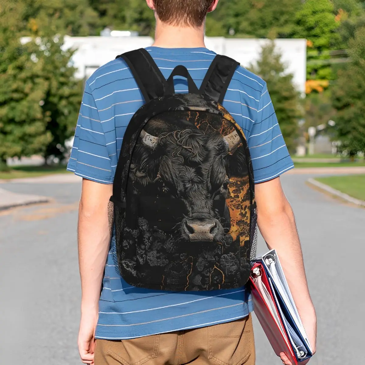 Cattle Realistic Oil Painting Print Backpack Student BookBag Kids School Bag Laptop Shoulder Bags for Men Women