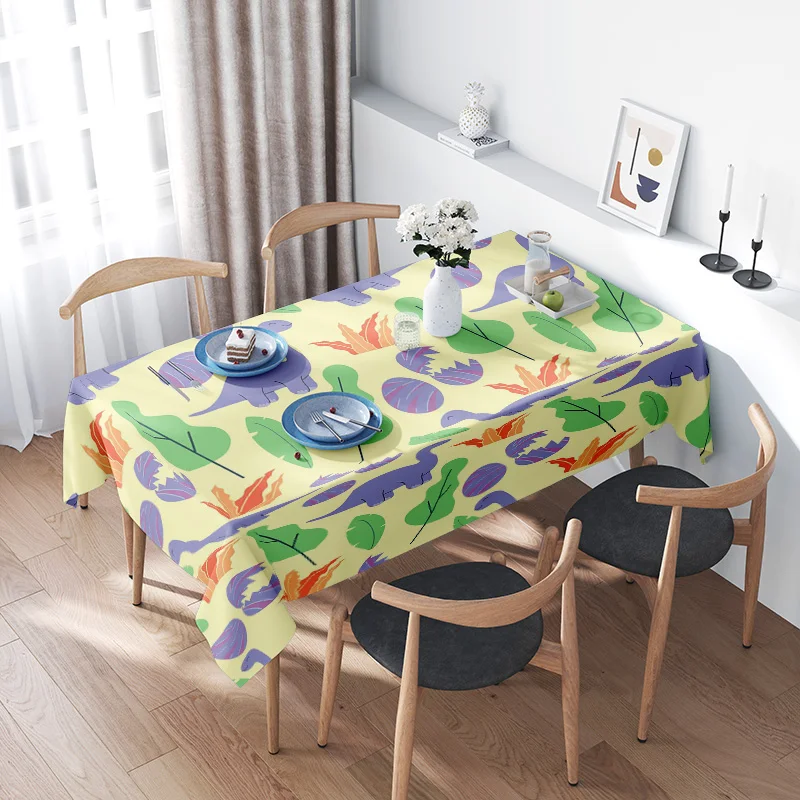 Bright Tablecloth Printed with Autumn Leaves Non-slip Waterproof Polyester Dining Table Cover Home Decor (Blue/Green Version)