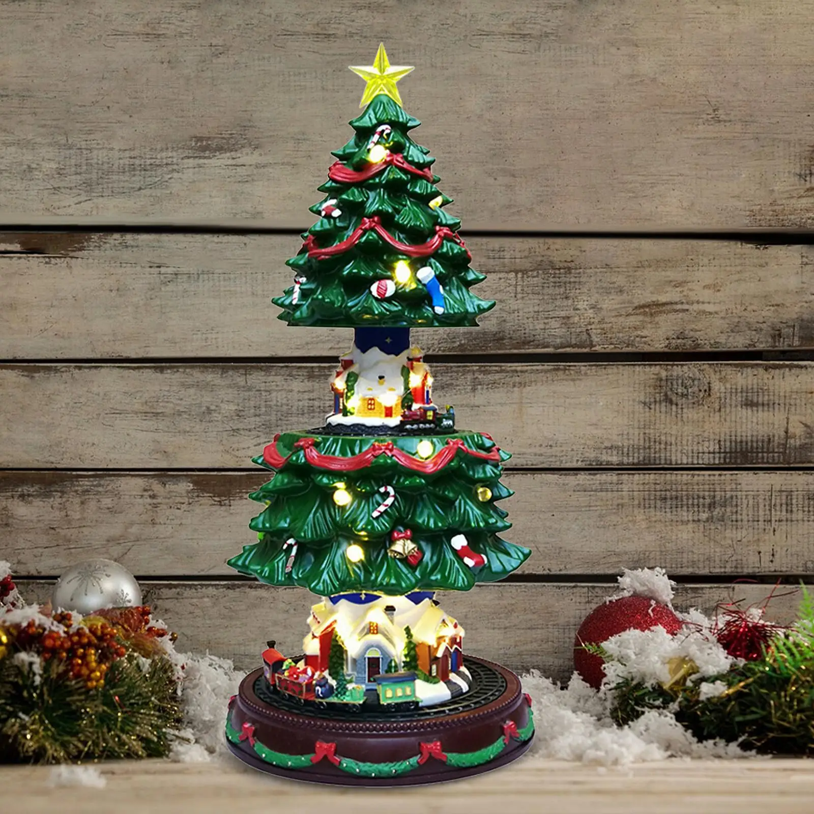 Xmas Tree Musical Box Lighting Novelty Decorative Tabletop Gift Figurine for Room Cabinet Window Display Holiday Centerpiece