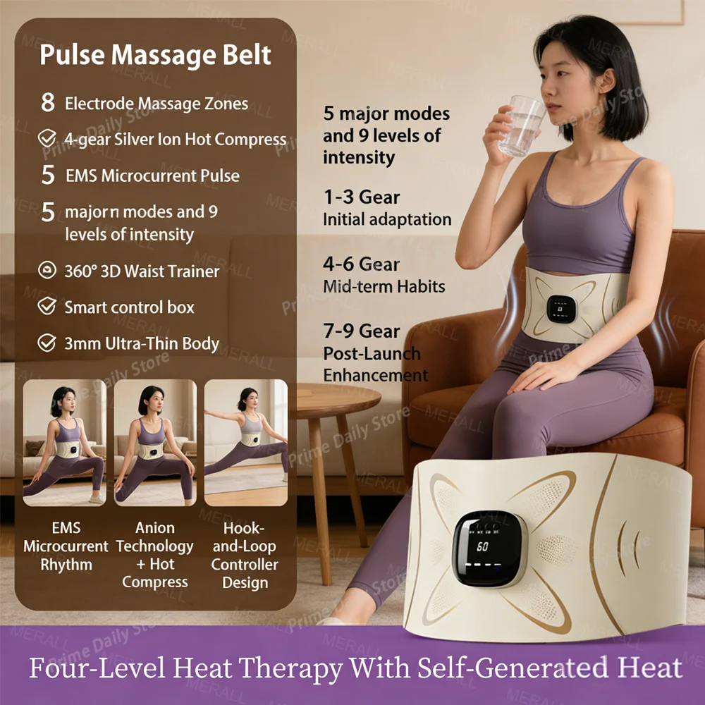 EMS Pulse Massage Belt Body Shaping Massager Fat Burning Warming Massager Muscle Stimulator Slimming Massage Belt Exercise Tools