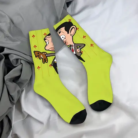 Mr Beans Cartoon Funny Socks  Korean Stockings Women Men Soft Breathable Skateboard Socks Autumn Custom Anti Sweat Socks