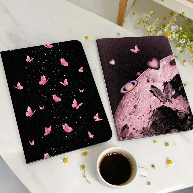 

Cartoon Pink Butterflies Black Gift Tablet Case For Huawei Honor MatePad MediaPad Air 5 6 7 11 V6 V7 V8 V9 X9 X8 T10 T10s C5e T5