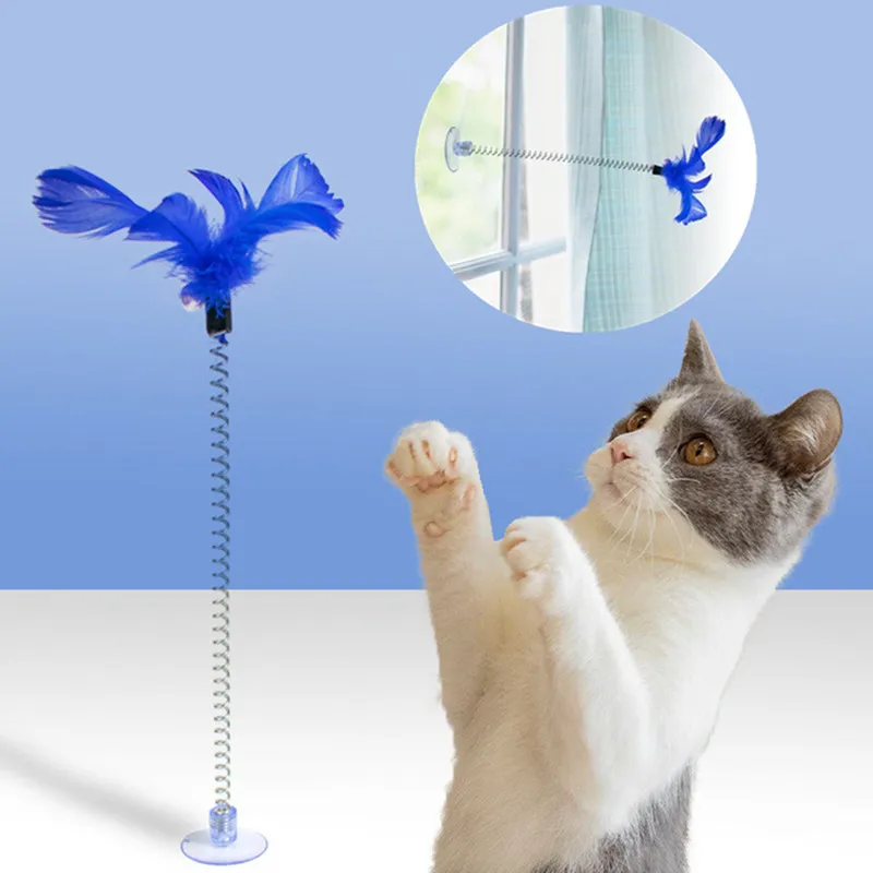 

Cat Toy Feather Toys for Cats Teasing Sucker Cats Toy Ball with Bell Stick Window Sucker Spring Cat Toys Interactive Pet Product