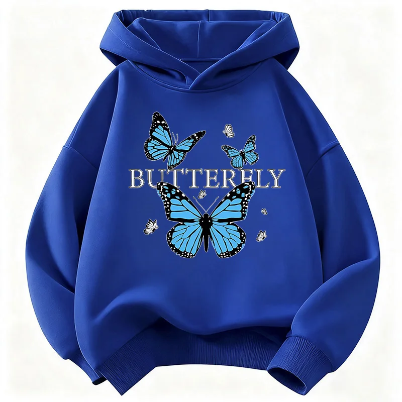 Blue Butterfly Fashion Design Children's Sweatshirt Cute Hoody for Boys Girls Autumn Spring Casual Hoodies