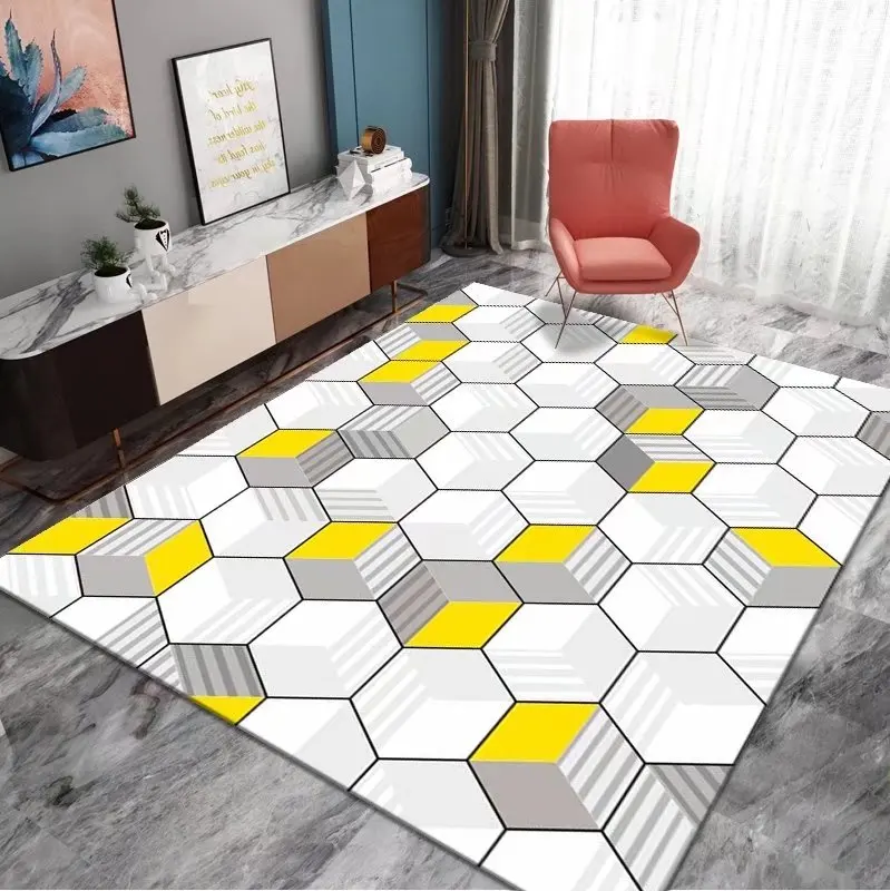 Hexagon Geometry Plaid Carpet Living Room Carpet Home Decor Bedroom Bedside Rug Kitchen Bathroom Nonslip Hallway Balcony Doormat