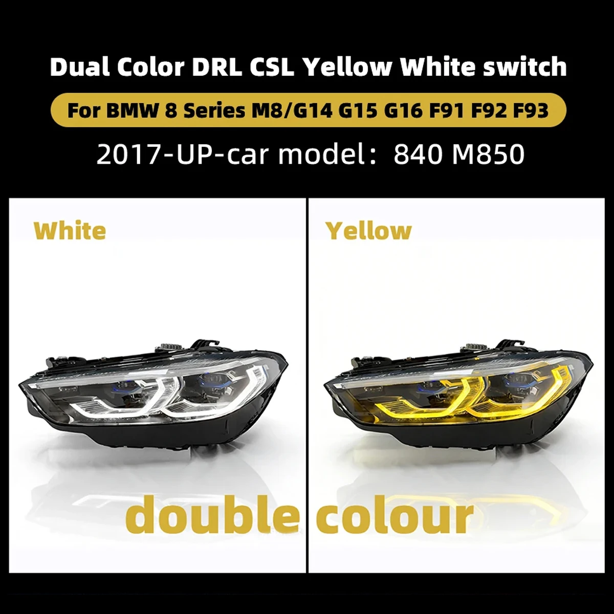 LED Headlight Assembly White Yellow Switch DRL For BMW 8 Series M8 G14 G15 G16 F91 F92 F93 2017-Up Plug and Play