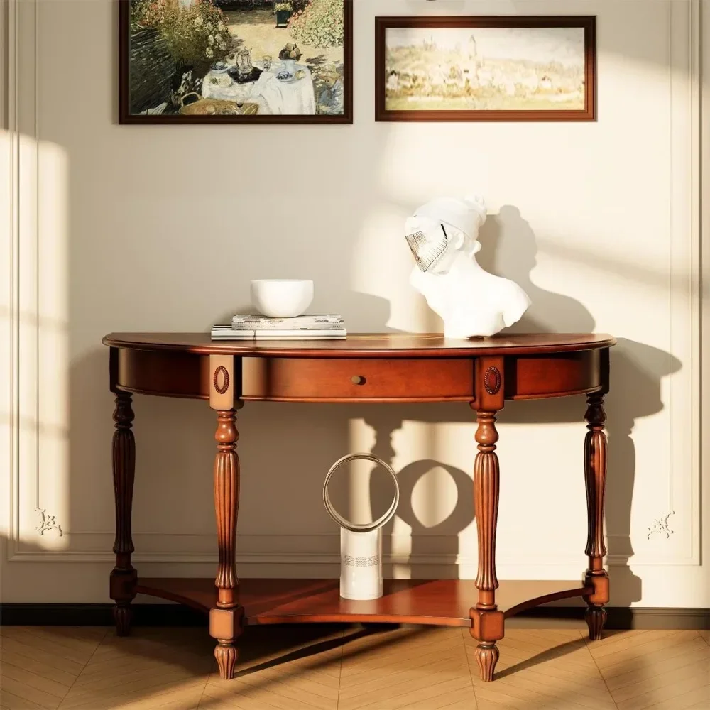 Console Table for Entryway Living Room, Cherry Solid Wood Entryway Table with Storage Drawer, Traditional Victorian Antique