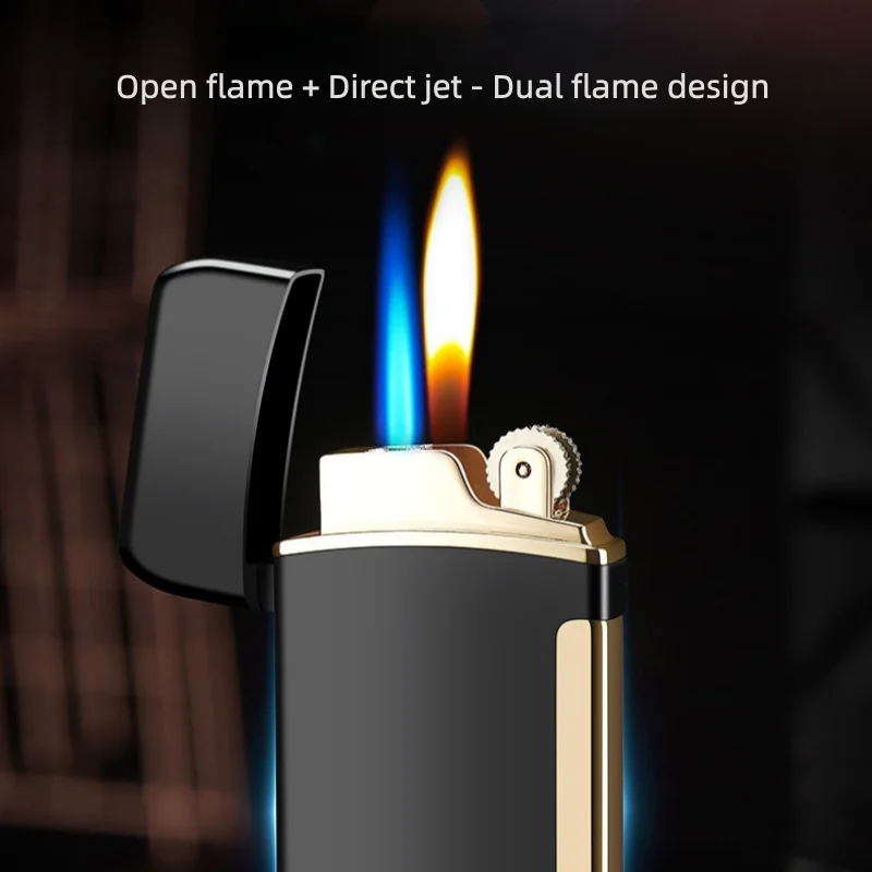 New model metal lighter with dual fire conversion cigarette lighter, cigar holder, windproof and inflatable for men as a gift.