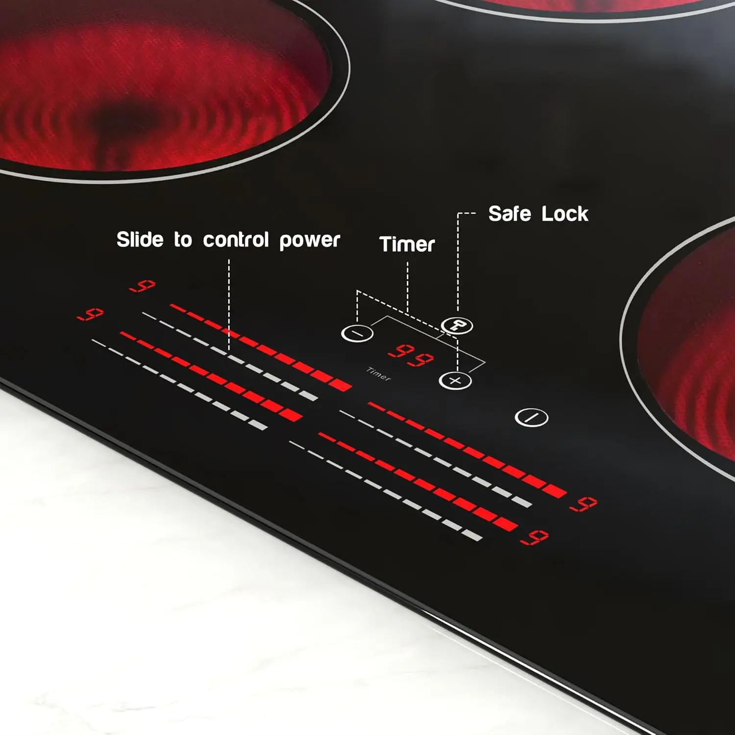เตาเซรามิก Noxton 4 โซนไฟฟ้าในตัว 60 ซม., ควบคุมสไลด์ส่วนบุคคล, สายแข็ง, ล็อคปลอดภัย, ตัวจับเวลา 99 นาที, 6600 วัตต์, ไม่มีปลั๊ก