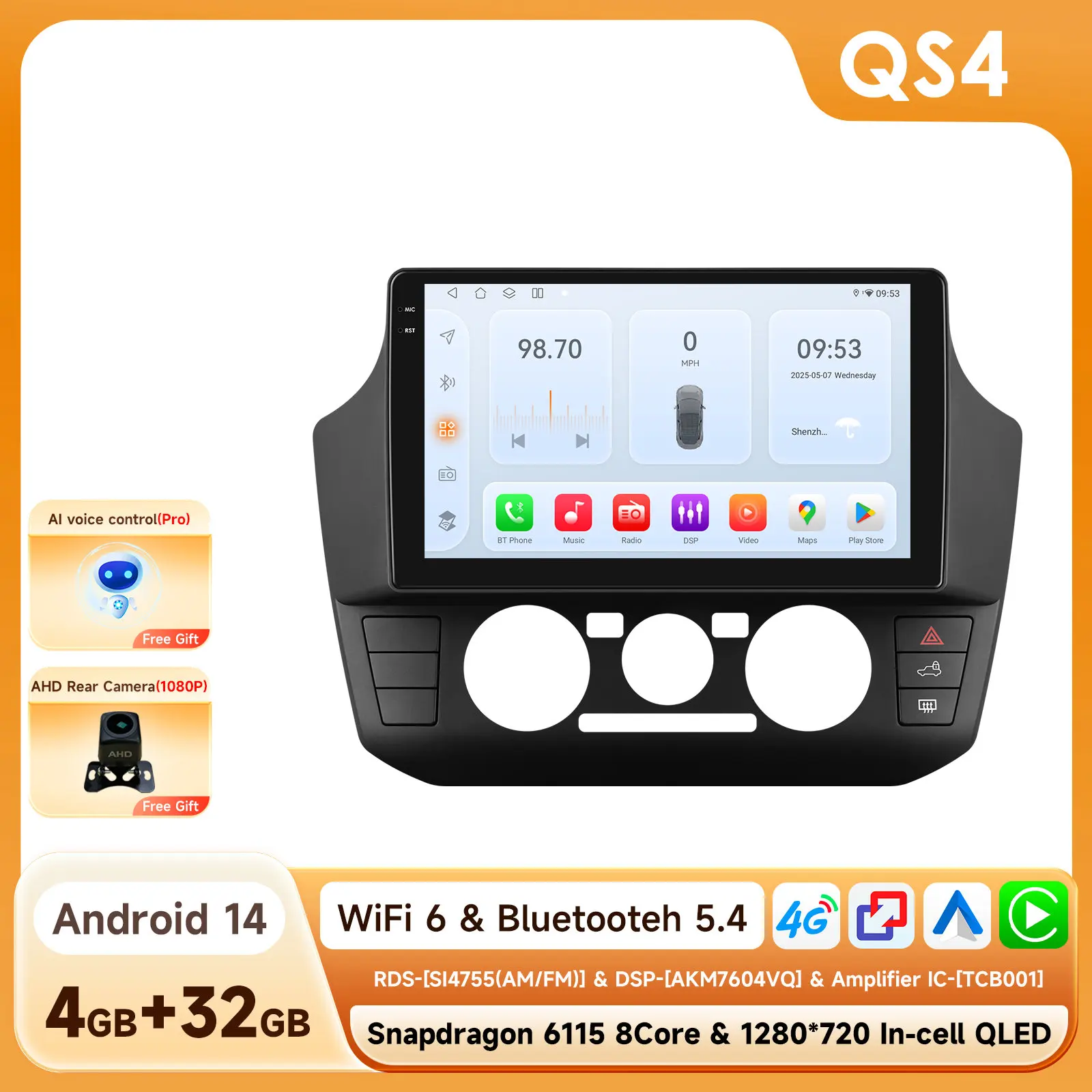 CarPlay Android Auto autoradio voor Volkswagen UP 2017 - 2023 handmatige airco GPS intelligente systemen stereo multimedia autoradio 6115