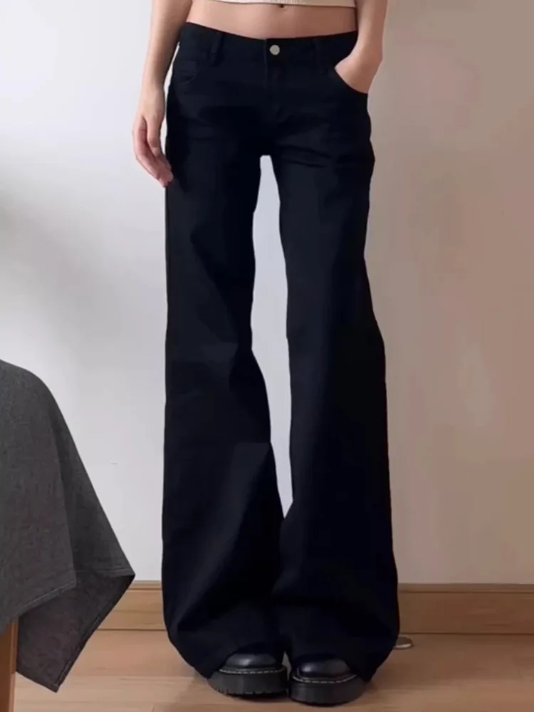Normcore Y2K pantalones vaqueros negros holgados lavados Vintage Casual minimalista pantalones Grunge cintura alta Color sólido calle Retro Jeans