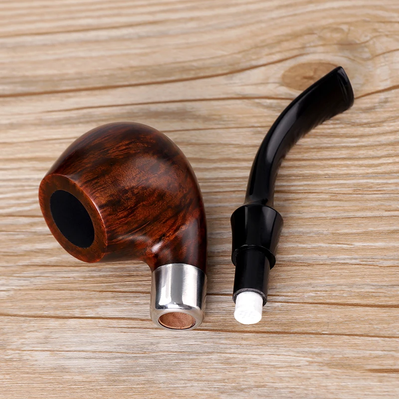 MUXIANG Briarwood Handmade Tobacco Pipe Bent Stem Mouthpieces 9mm Filters With Silver Decorative Ring Free 10 PipeTools aa0452s