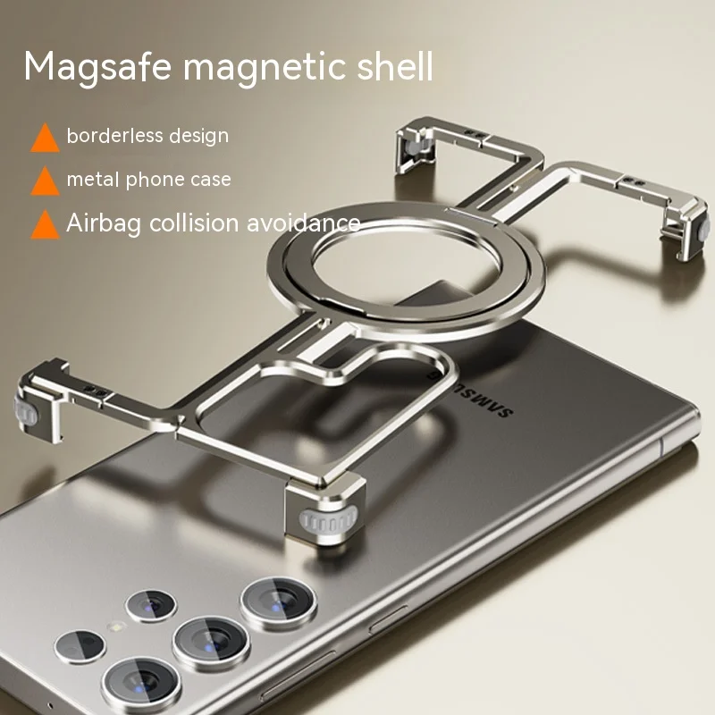 For Samsung Galaxy S24 S23 Ultra Metal aluminum Magnetic Magsafe Phone Case Sport Ring car phone holder Bumper Protective cover