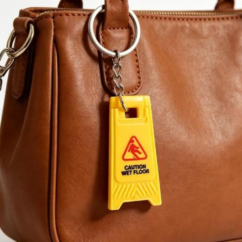 1/3 Stück "VORSICHT NASSER BODEN" Faltbares Warnschild Schlüsselanhänger Modischer Rucksackanhänger Autoschlüsselanhänger Partygeschenk – Detail 4