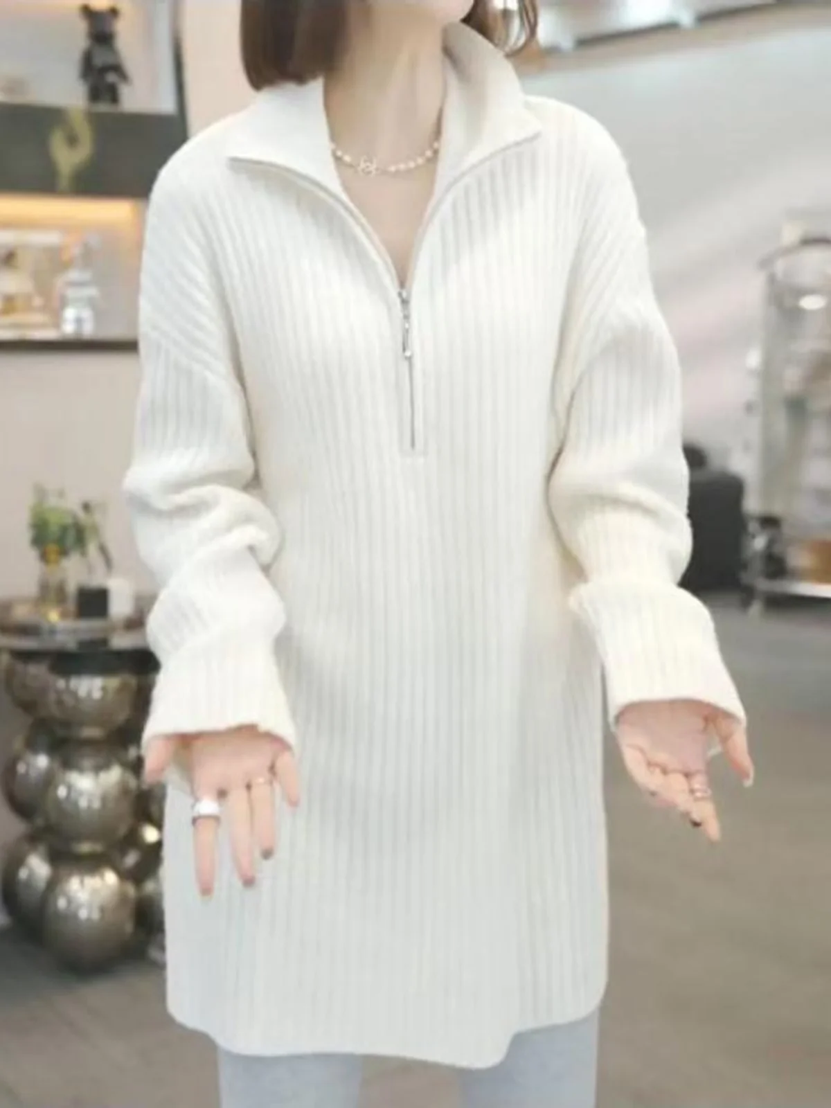 لينة Thiened عالية الياقة المرأة محبوك سترة f سستة فضفاضة تناسب الدافئة الخريف الشتاء Faion ملابس داخلية غير رسمية #1