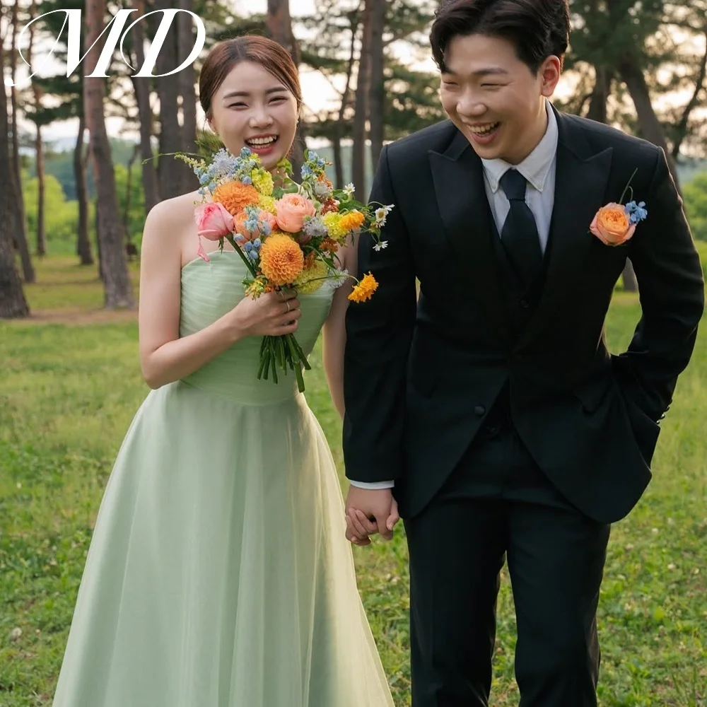MD Fairy Baby Green A-line Strapless Evening Dress Tulle Korea Photoshoot Floor Length Evening Gown Corset Customised 웨딩드레스