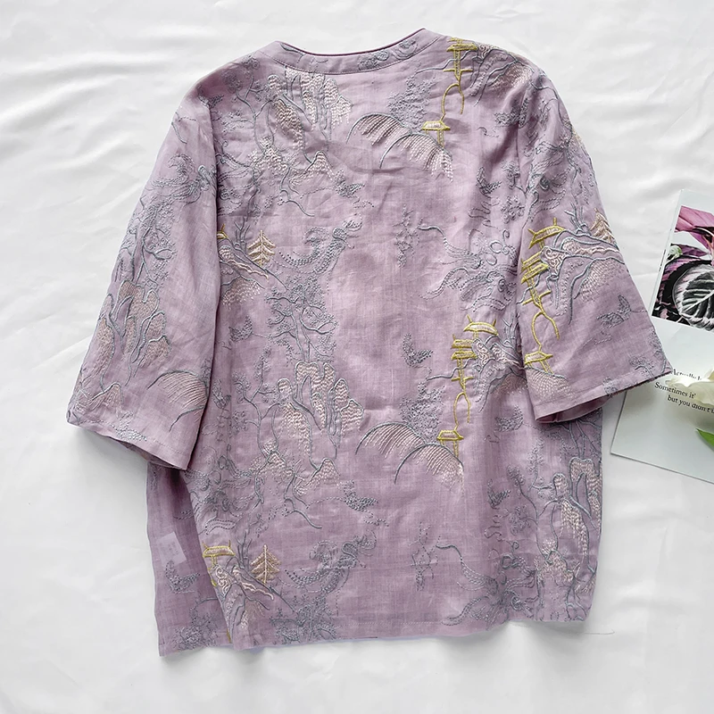 Ele New Chinese Sle irt المرأة تصميم صغير تحسس الوقوف طوق الجانب زر منتصف Sve قطنية عالية الجودة الوطنية Sle