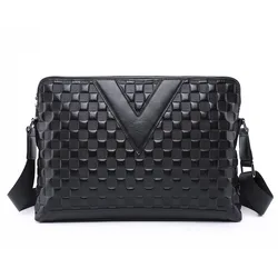 SENOFAN 2025 Brand Shoulder Crossbody Bag Men Genuine Cow Leather Plaid Embossing Handbag Male Soft Large Messenger Business Bag